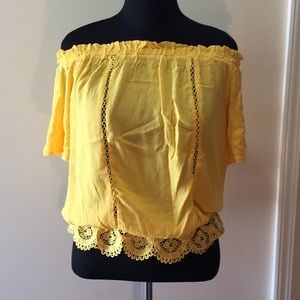 Off the shoulder gold crochet top